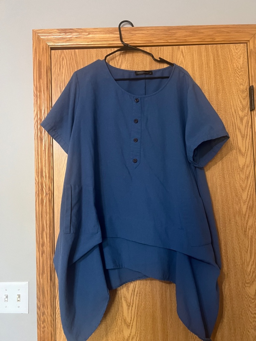 Zanzea Navy Blue Layered Asymmetric Short-Sleeve Tunic